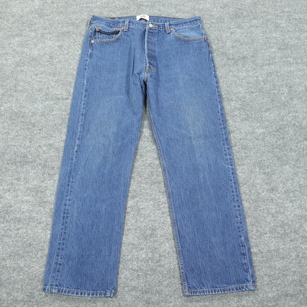 Levi's 501 Jeans Mens 38x34 Blue Straight Leg Button Fly Medium Wash Fits 36x31
